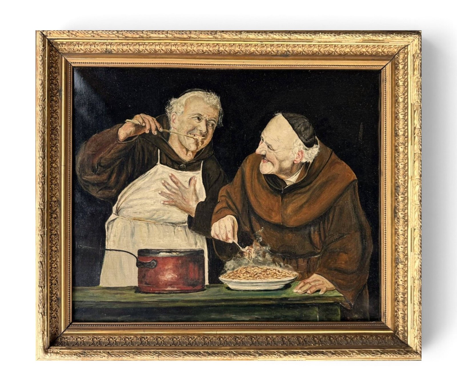 Antique Monk Painting, Early 20th C., Old Master painting inspired by the antique Italian monk scenes.